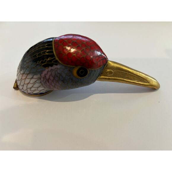 Vintage Cloisonne Trinket Box Bird Head Duck - Picture 2 of 7